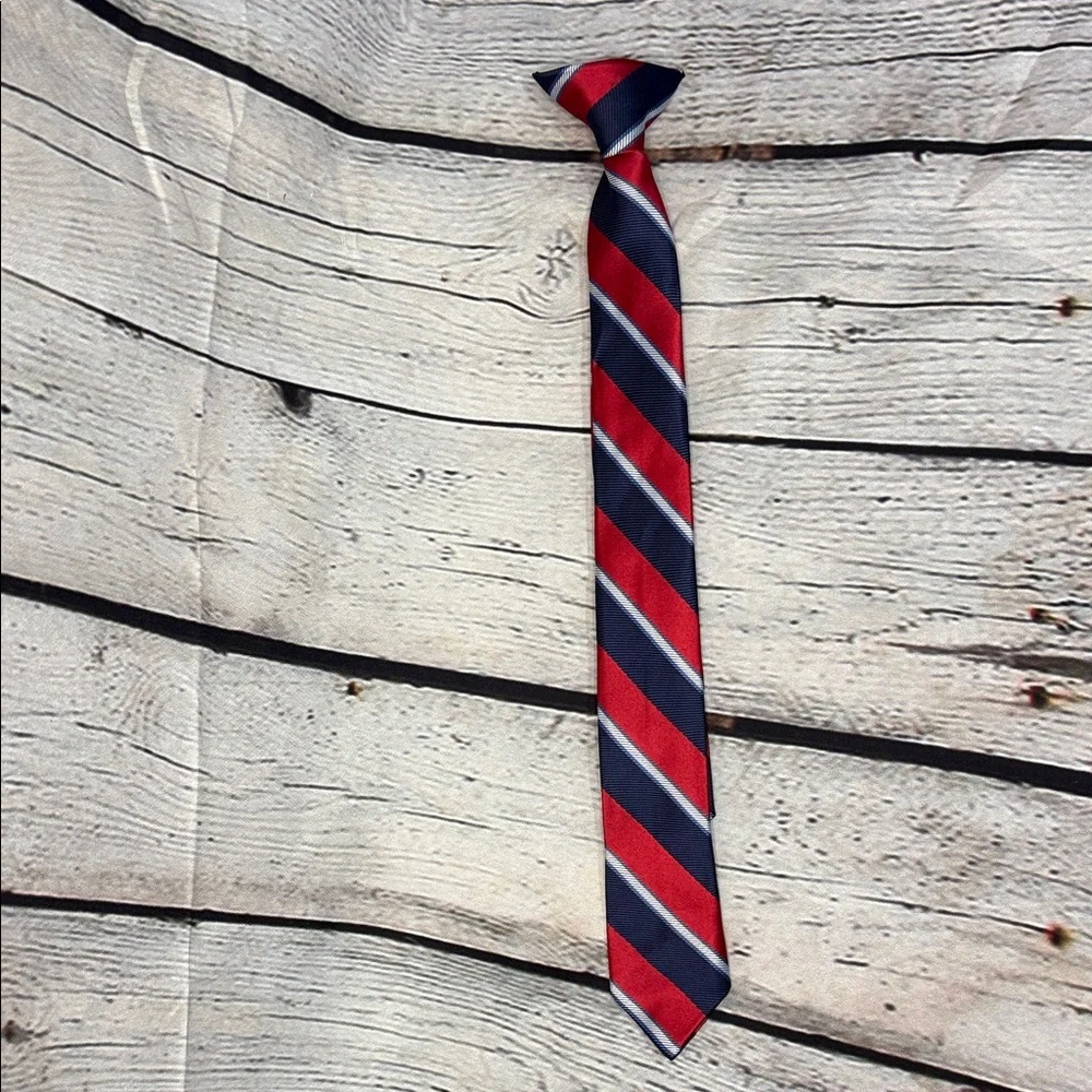 Red and Blue Striped Boy’s Clip-on Tie 15 inches long